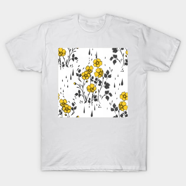 Yellow Buttercup Flower Pattern T-Shirt by JJLosh